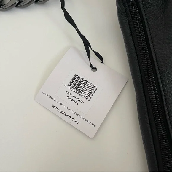 Kerikit England VANESSA LEATHER SLING BAG Black Gretchen Chain Gunmetal Travel - Picture 8 of 9